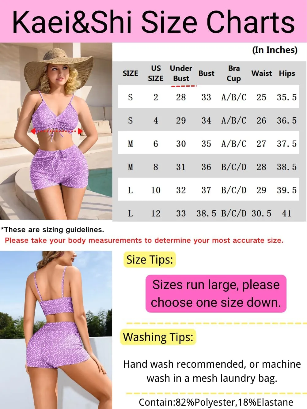 Kaei&Shi Boy Short Bikini Sets for Women,Modest Two Piece High Waisted Shorts Bikinis,Cute Floral Ruched Boyshort Swimsuits