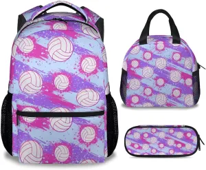 Kids Backpack Set for Boys, 17 Inch Volleyball Backpacks with Lunch Box for Kids, 3 in 1 Cool Bookbag for School Travel