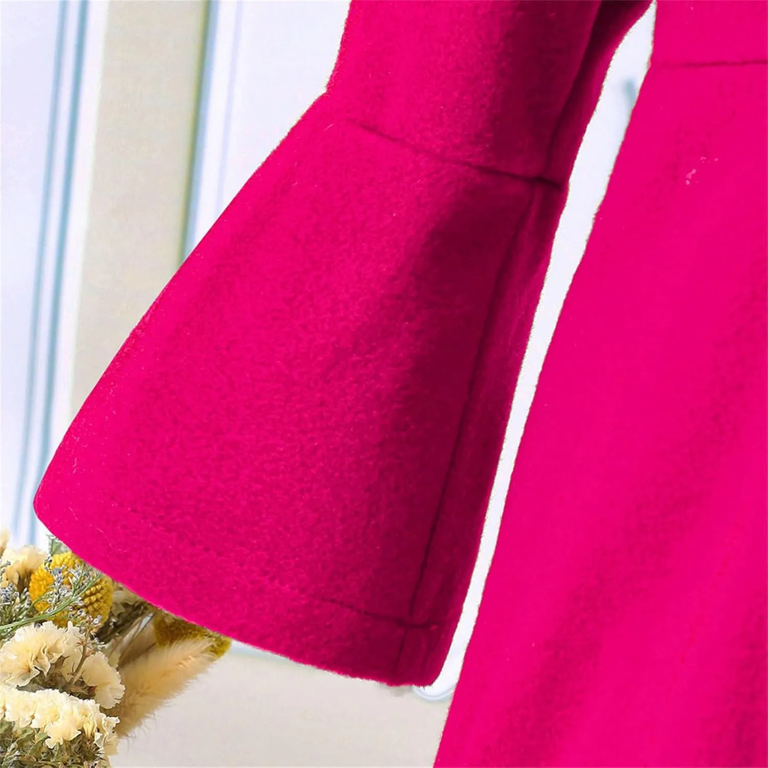 Kids Girls Trench Coat Long Sleeve Furry Collar Warm Peacoat with Beret Hat Set for Casual Wear