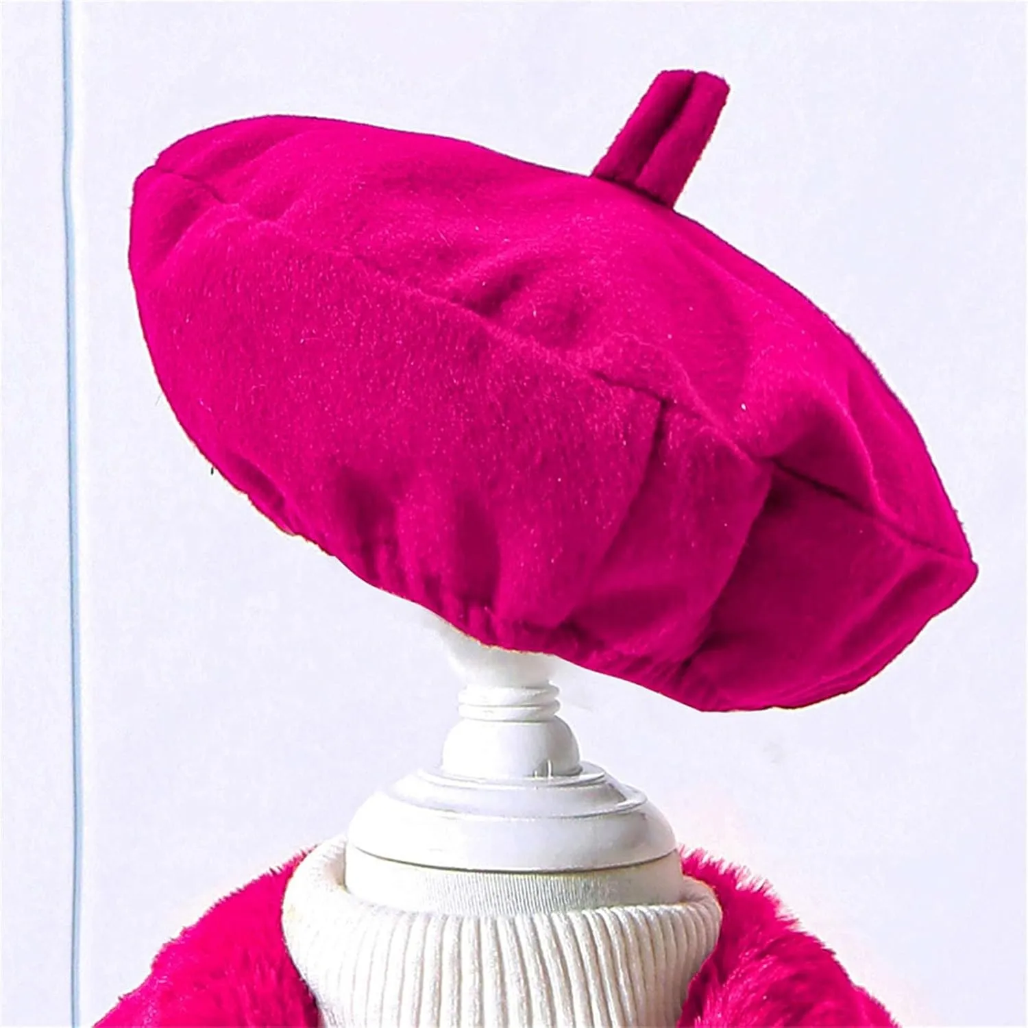 Kids Girls Trench Coat Long Sleeve Furry Collar Warm Peacoat with Beret Hat Set for Casual Wear