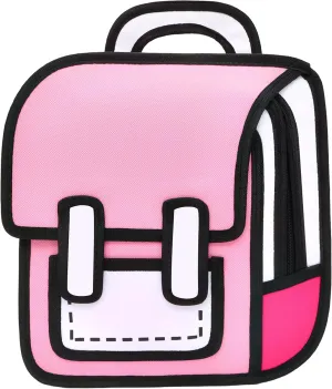 Kids Kawaii Backpack for Girls Cute Toddler 2D Cartoon Comic Paper Jump Bookbag Fun Weird School Schoolbag (Pink, Large)
