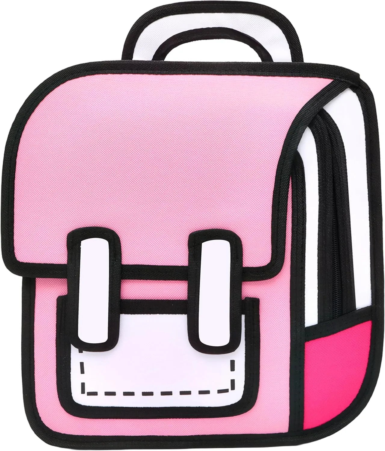 Kids Kawaii Backpack for Girls Cute Toddler 2D Cartoon Comic Paper Jump Bookbag Fun Weird School Schoolbag (Pink, Large)