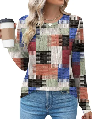 Kistore Womens Long Sleeve Tops Crew Neck Pleated Casual Dressy Blouses T Shirts Fall Clothes 2024