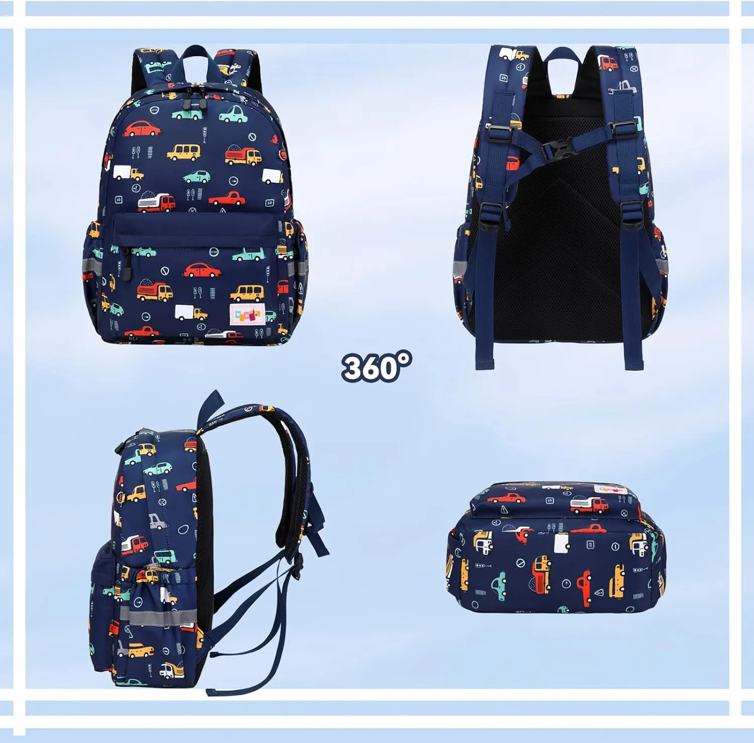 Lanola Little Kid Toddler Backpack Baby Boys Girls Kindergarten School Bags Cute Cartoon Backpacks - Dark Blue Car