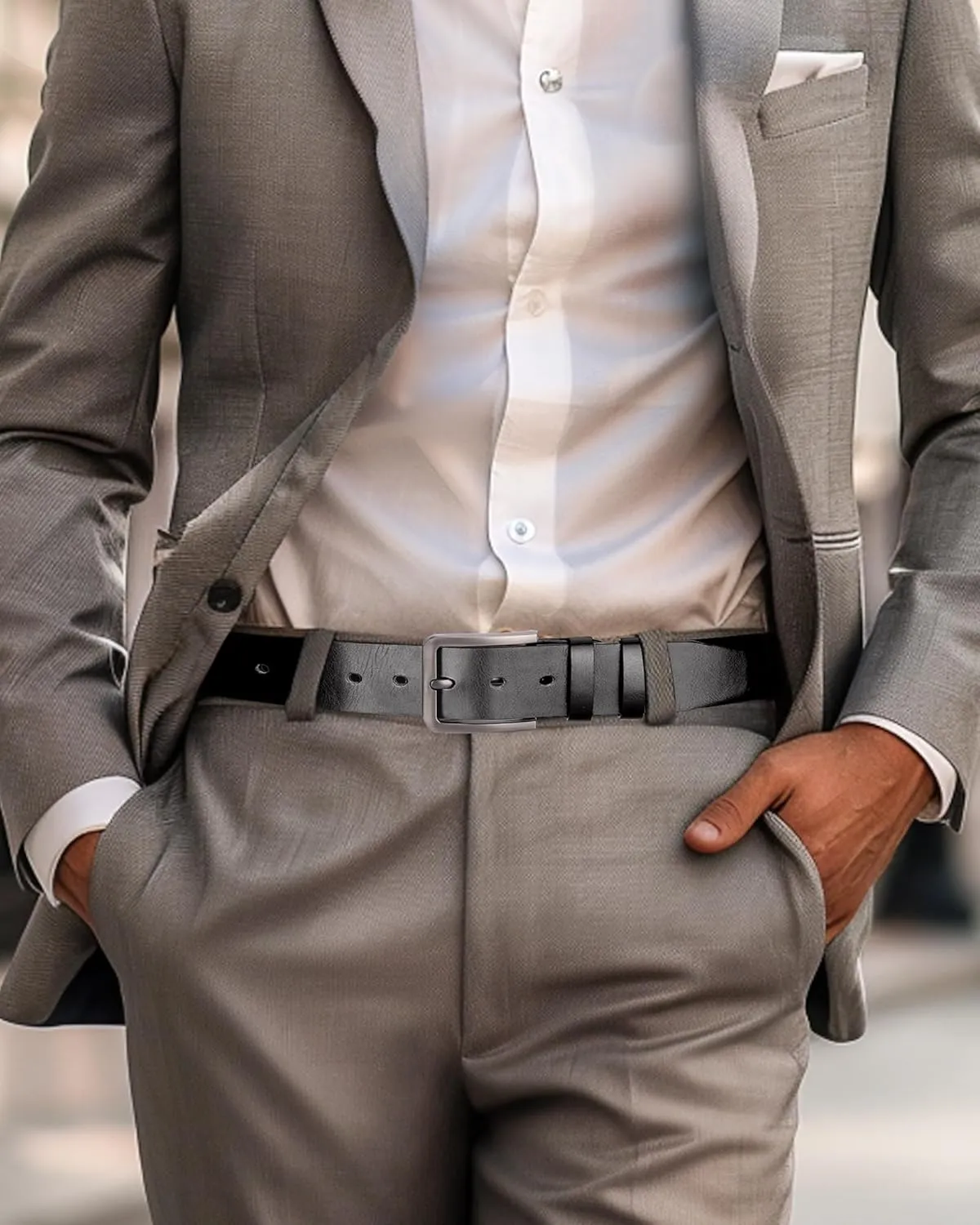 Leather Belt for Men, Mens Casual Belts for Jeans 1.4" Wide
