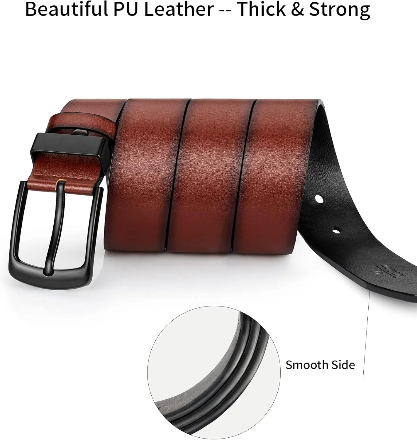 Leather Belt for Men, Mens Casual Belts for Jeans 1.4" Wide
