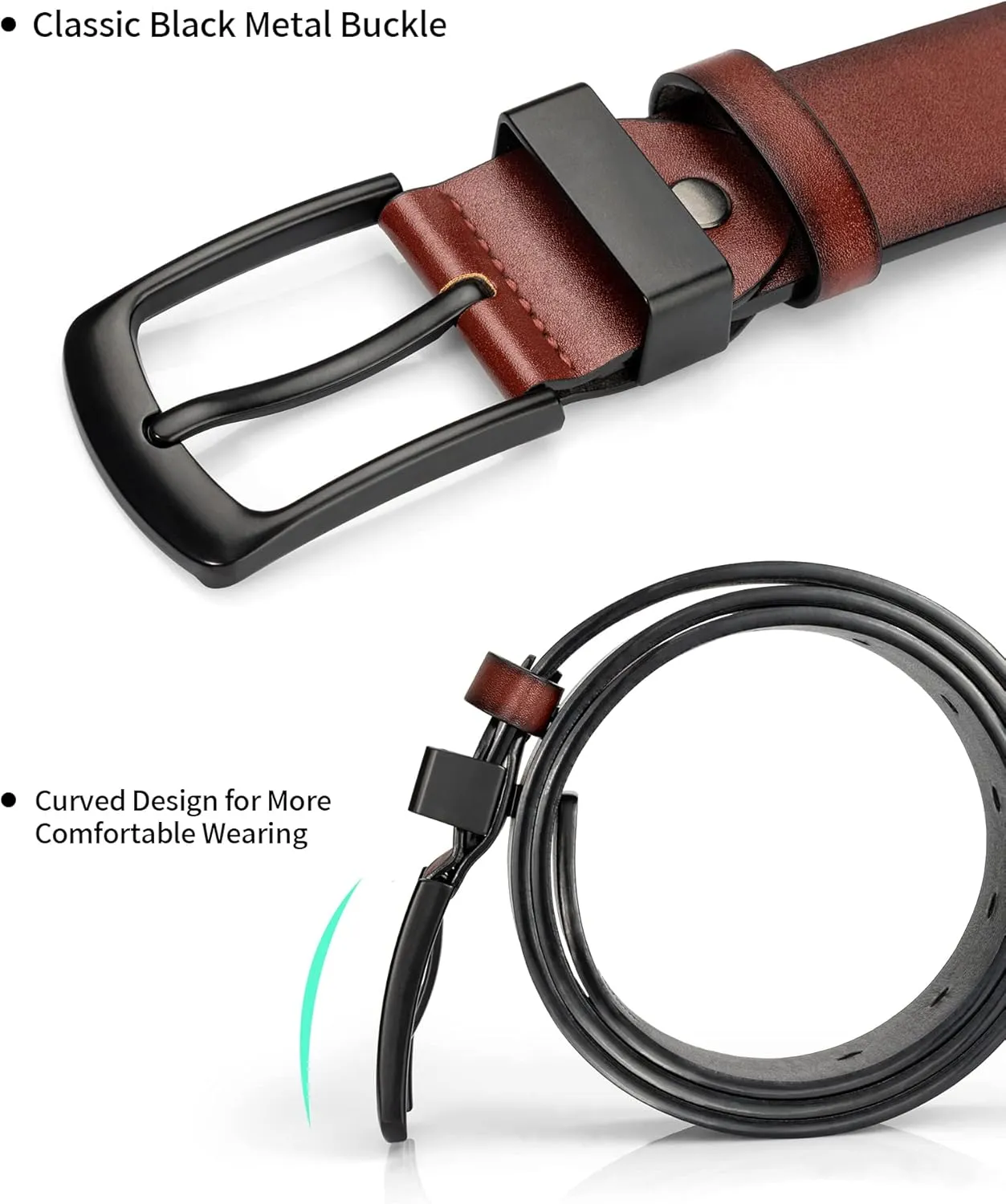 Leather Belt for Men, Mens Casual Belts for Jeans 1.4" Wide
