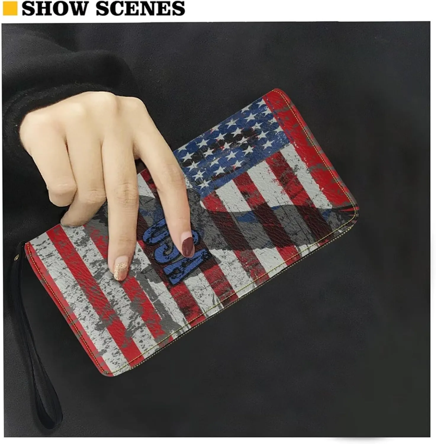 Leather Wallets for Men American Flag 2 Travel Business Handbag Party Clutch Bag Phone Holder Money Clips with Coin Pocket 4 Card Slots