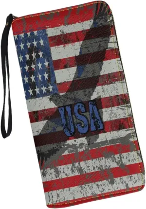 Leather Wallets for Men American Flag 2 Travel Business Handbag Party Clutch Bag Phone Holder Money Clips with Coin Pocket 4 Card Slots
