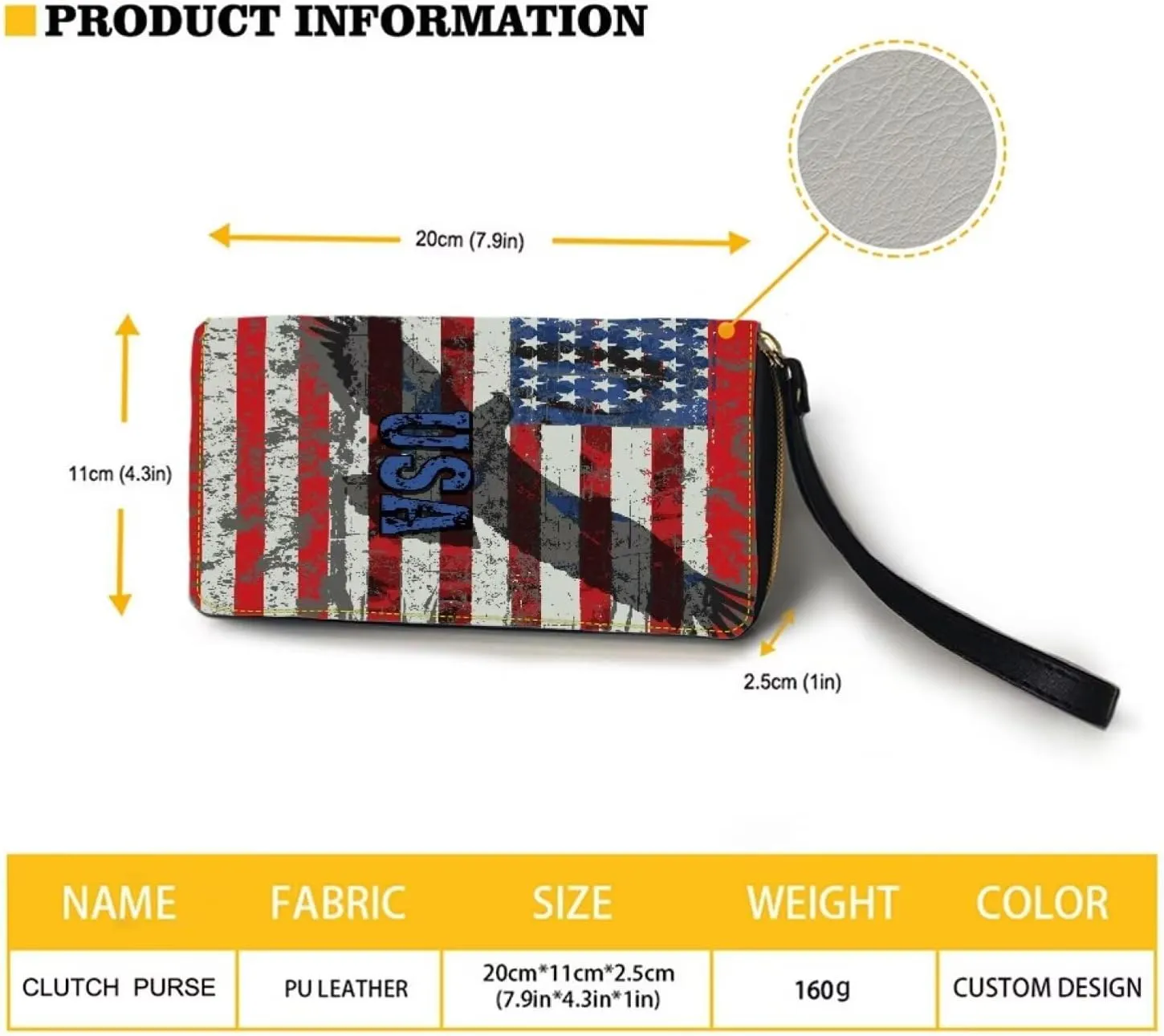 Leather Wallets for Men American Flag 2 Travel Business Handbag Party Clutch Bag Phone Holder Money Clips with Coin Pocket 4 Card Slots