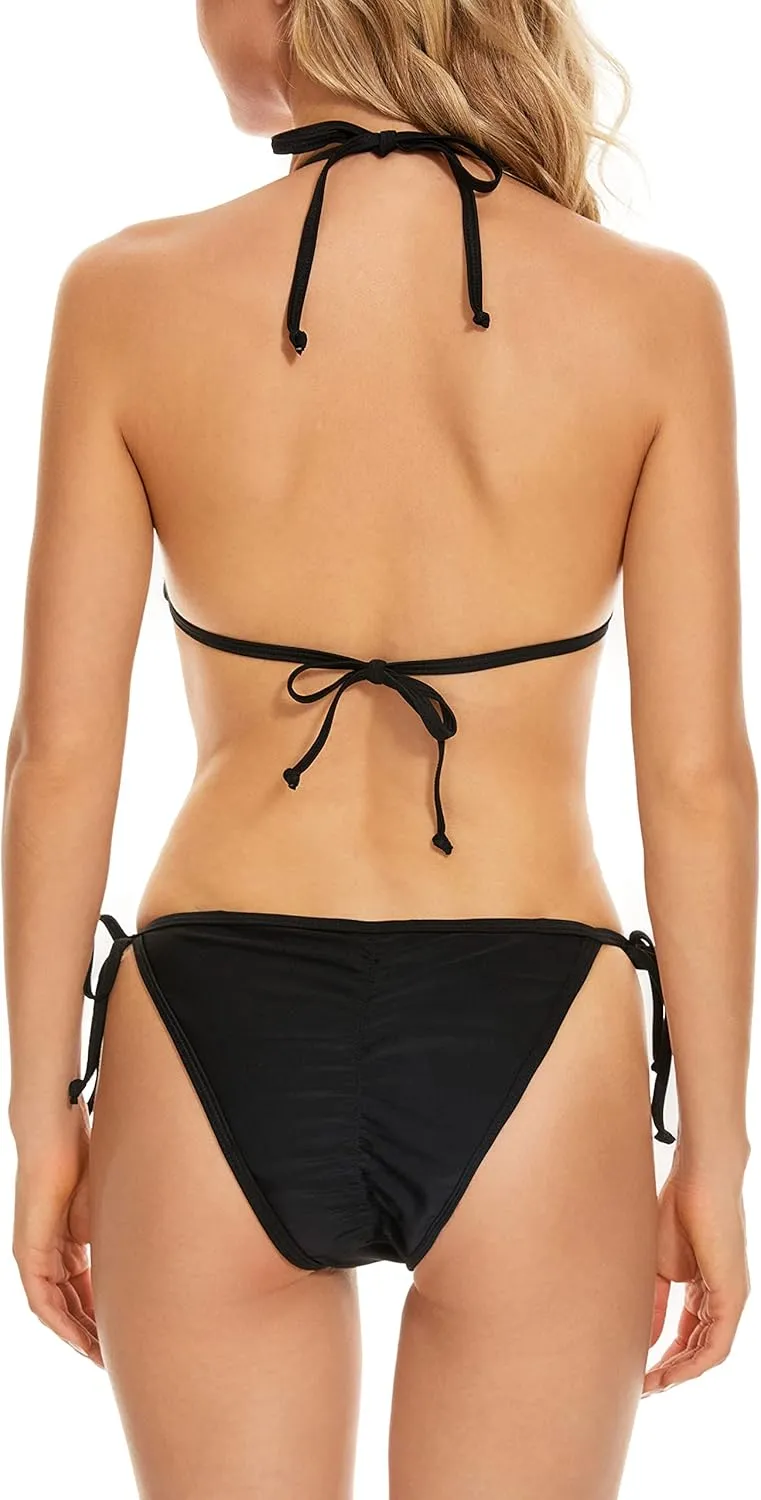 LIZENS Bikini Set for Women Tie Side Triangle String Sexy Swimsuit Womens Black Bikini Bathing Suit Tow Piece Bikinis Sets