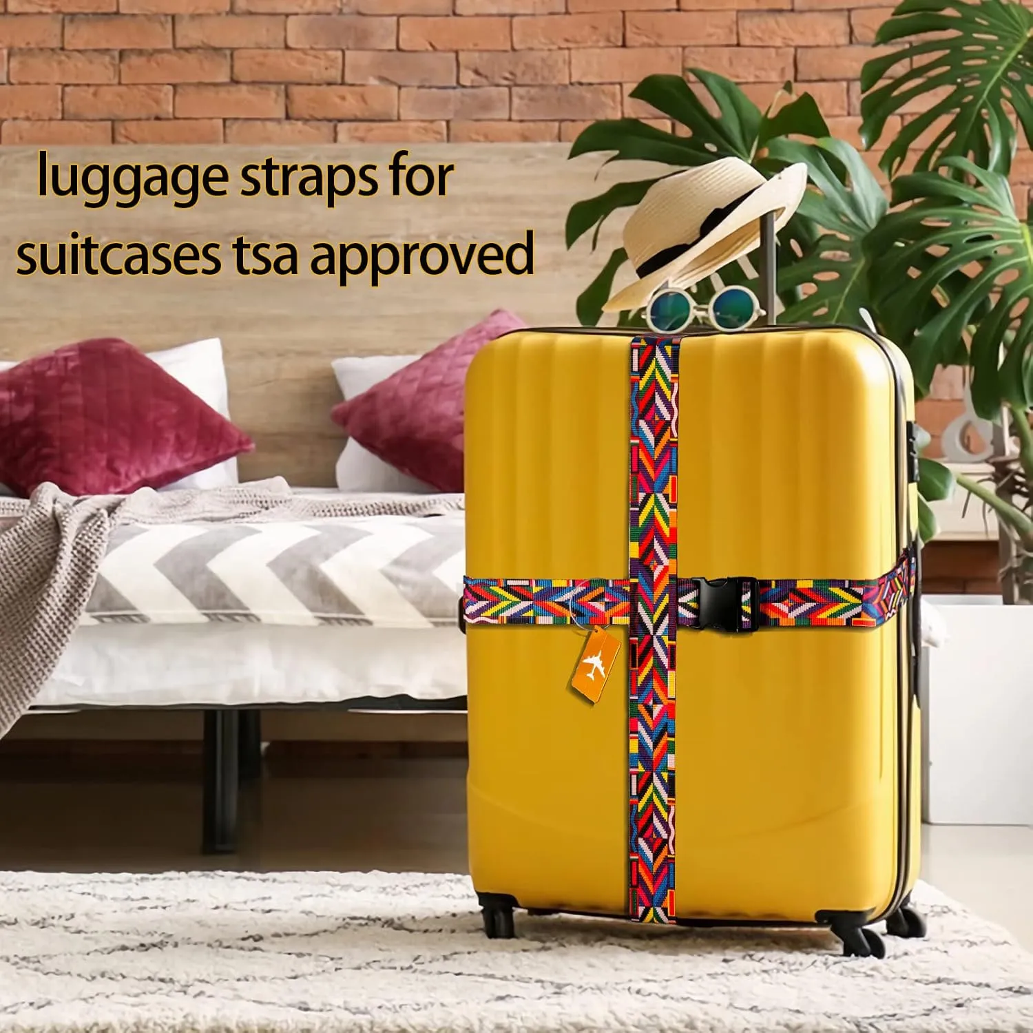 Luggage Straps for Suitcases TSA Approved Personalized Cinch Travel Belt Luggage Tie Carry On Bag Adjustable Nylon Straps with Clips (Colorful)