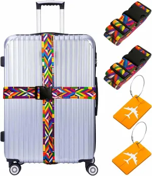 Luggage Straps for Suitcases TSA Approved Personalized Cinch Travel Belt Luggage Tie Carry On Bag Adjustable Nylon Straps with Clips (Colorful)