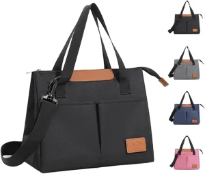 Lunch Bag Women Insulated Lunch Box Reusable Leakproof Large Spacious Cooler Tote for Women Men Adult with Removable Adhesive Decoration for Work Office Travel Picnic(Black)