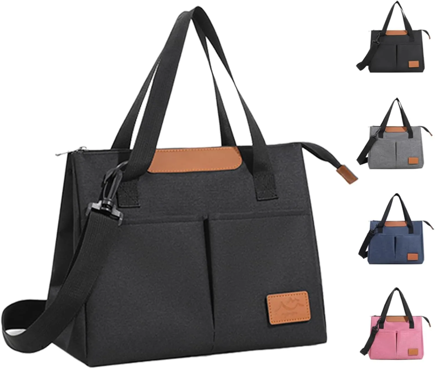 Lunch Bag Women Insulated Lunch Box Reusable Leakproof Large Spacious Cooler Tote for Women Men Adult with Removable Adhesive Decoration for Work Office Travel Picnic(Black)
