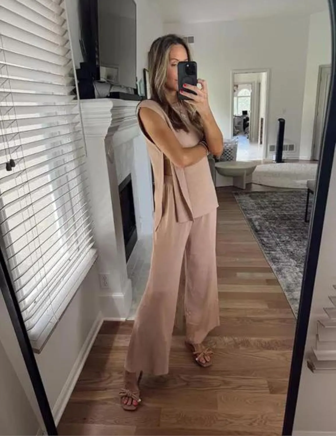 Lviefent Womens 2 Piece Outfits Sweater Set Sleeveless Side Slit Pullover Top Knit Wide Leg Pants Lounge Matching Sets