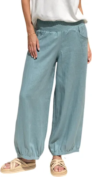 Lviefent Womens Linen Wide Leg Pants Baggy Elastic Waist Berral Pants Beach Palazzo Harem Pants with Pockets