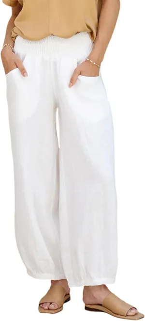 Lviefent Womens Linen Wide Leg Pants Baggy Elastic Waist Berral Pants Beach Palazzo Harem Pants with Pockets