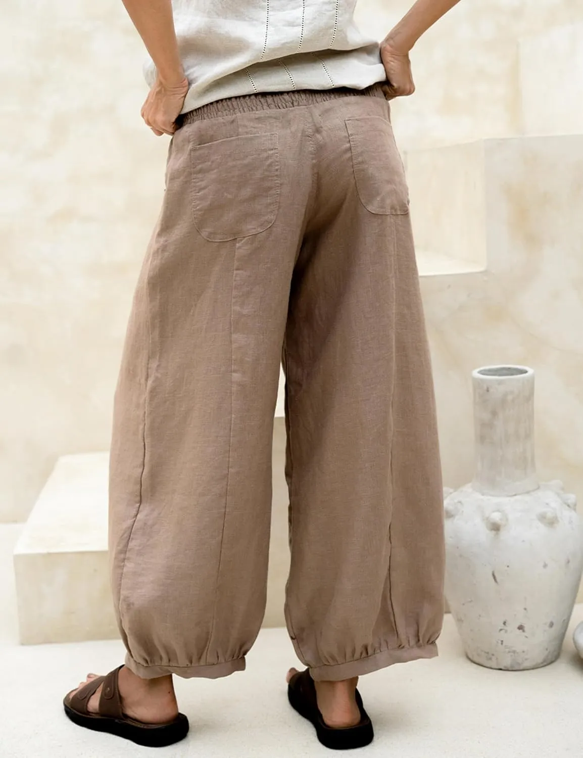 Lviefent Womens Linen Wide Leg Pants Baggy Elastic Waist Berral Pants Beach Palazzo Harem Pants with Pockets