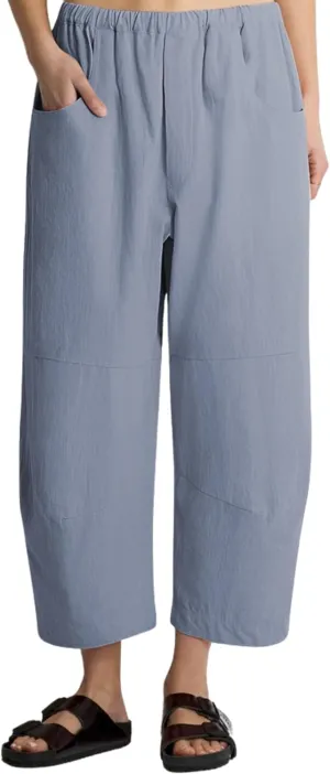 Lviefent Womens Wide Leg Barrel Pants Casual Baggy Elastic Waist Linen Ankle Length Trouser with Pockets