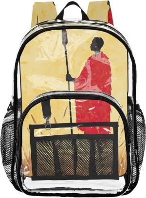 Maasai Warrior Red Yellow Backpack for School Kids, Clear Plastic Bag, Kid Backpack, Backpack Clear