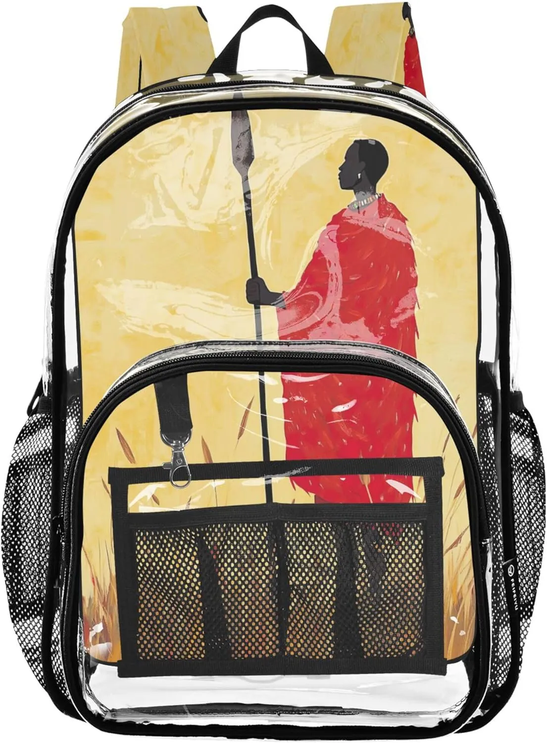 Maasai Warrior Red Yellow Backpack for School Kids, Clear Plastic Bag, Kid Backpack, Backpack Clear