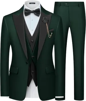 MAGE MALE Men's 3 Piece Tuxedo Suits Slim Fit One Button Formal Wedding Party Tux Blazer Vest Pants Set