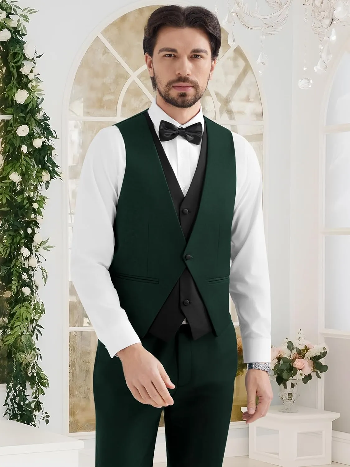 MAGE MALE Men's 3 Piece Tuxedo Suits Slim Fit One Button Formal Wedding Party Tux Blazer Vest Pants Set