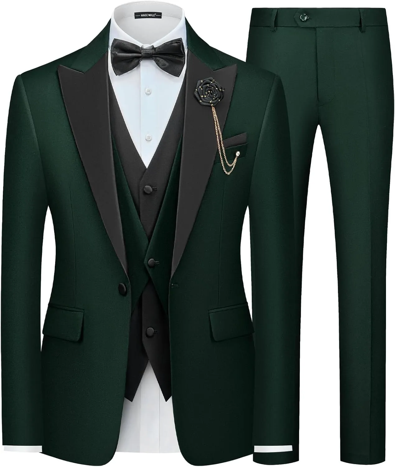 MAGE MALE Men's 3 Piece Tuxedo Suits Slim Fit One Button Formal Wedding Party Tux Blazer Vest Pants Set
