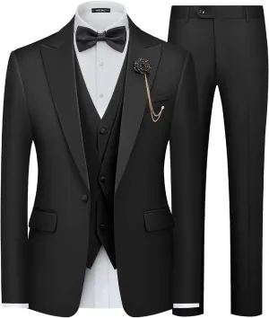 MAGE MALE Men's 3 Piece Tuxedo Suits Slim Fit One Button Formal Wedding Party Tux Blazer Vest Pants Set