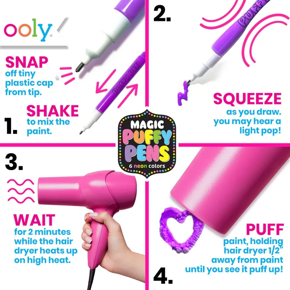 Magic Puffy Neon Pens - Set of 6 - NEW