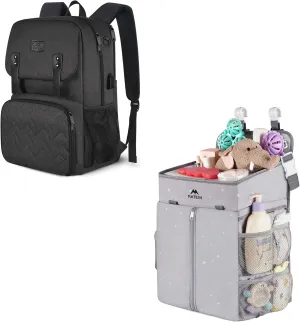 MATEIN Lunch Backpack, 15.6 Inch Insulated Cooler Lunchbox Backpacks with USB Port for Women Work, Hanging Diaper Caddy, Portable Diaper Organizer Stacker, Nursery Storage for Changing Table