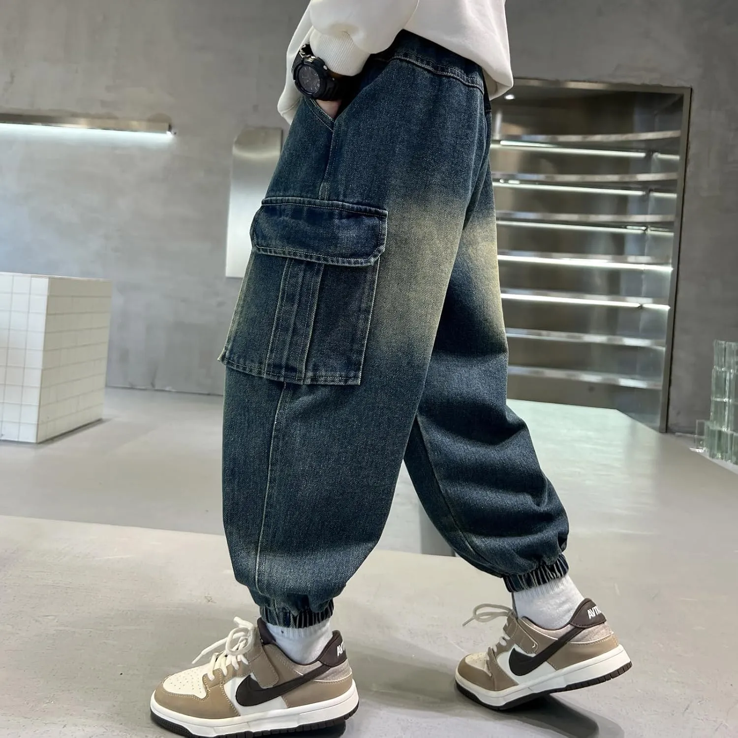 MEILONGER Boys Elastic Waist Jeans Stretch Fashion Denim Pants Size 8,10-12,14-16,18-20
