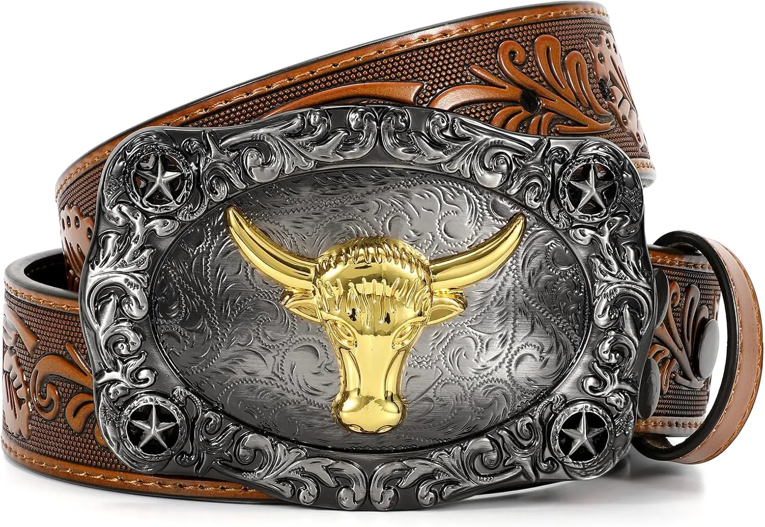 Men Western Cowboy Leather Belts - Country Belt Cowboy Leather Belt for Jeans