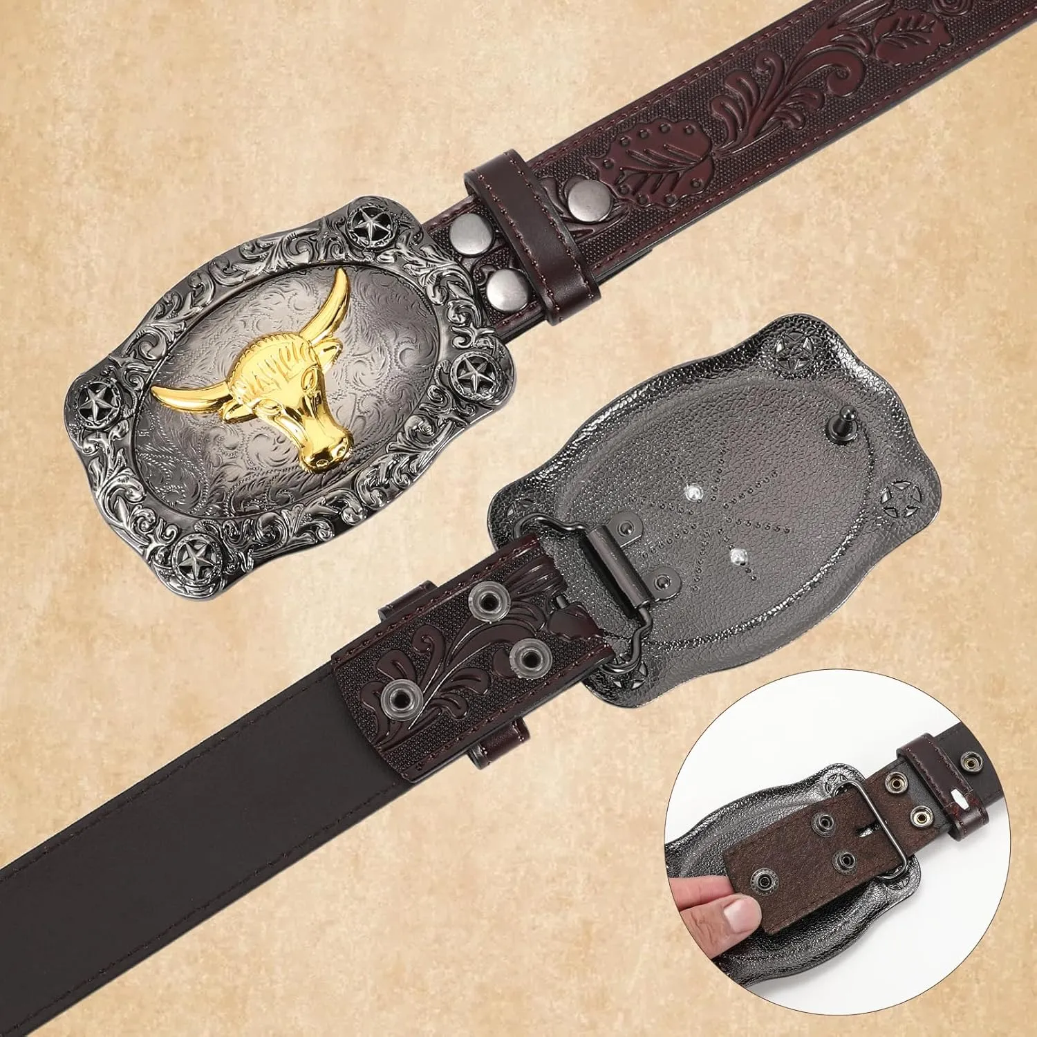 Men Western Cowboy Leather Belts - Country Belt Cowboy Leather Belt for Jeans