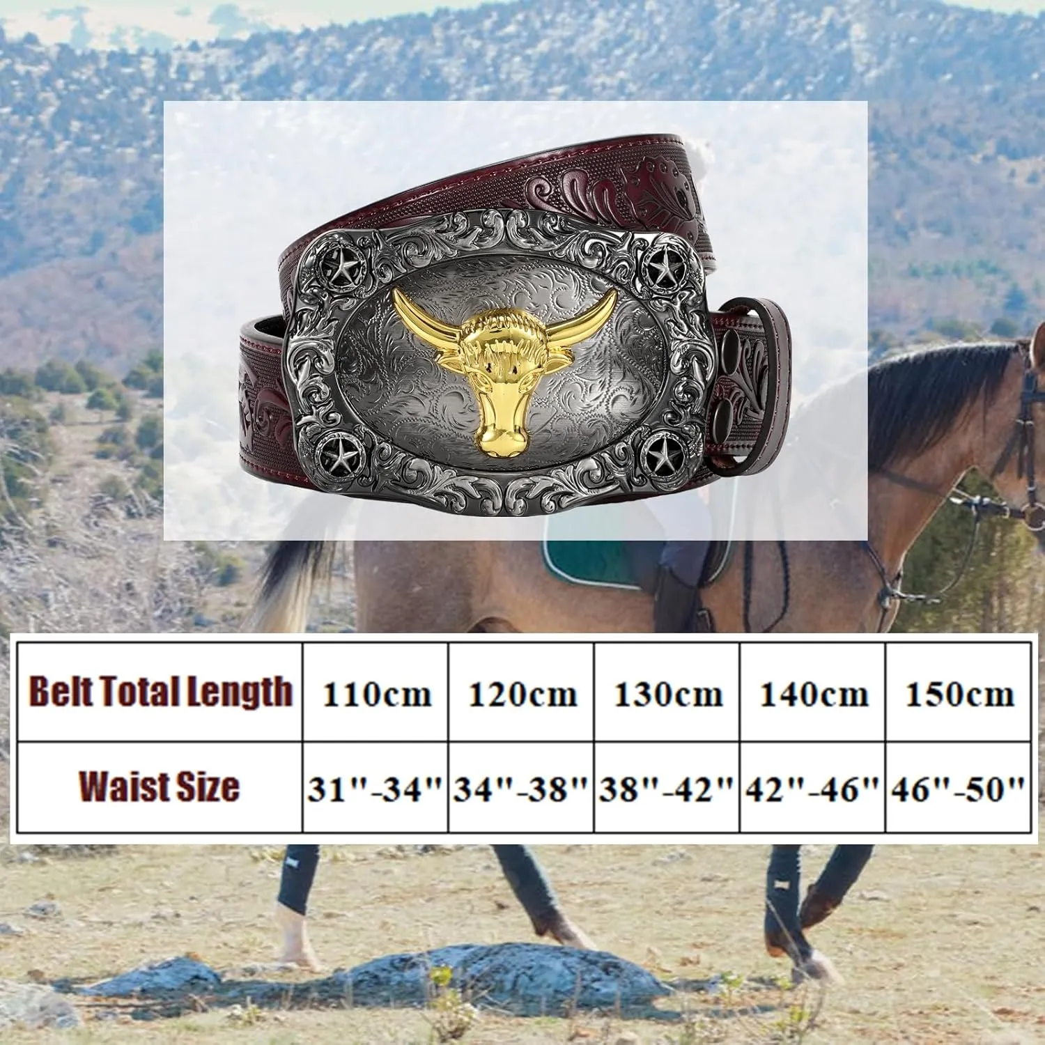 Men Western Cowboy Leather Belts - Country Belt Cowboy Leather Belt for Jeans