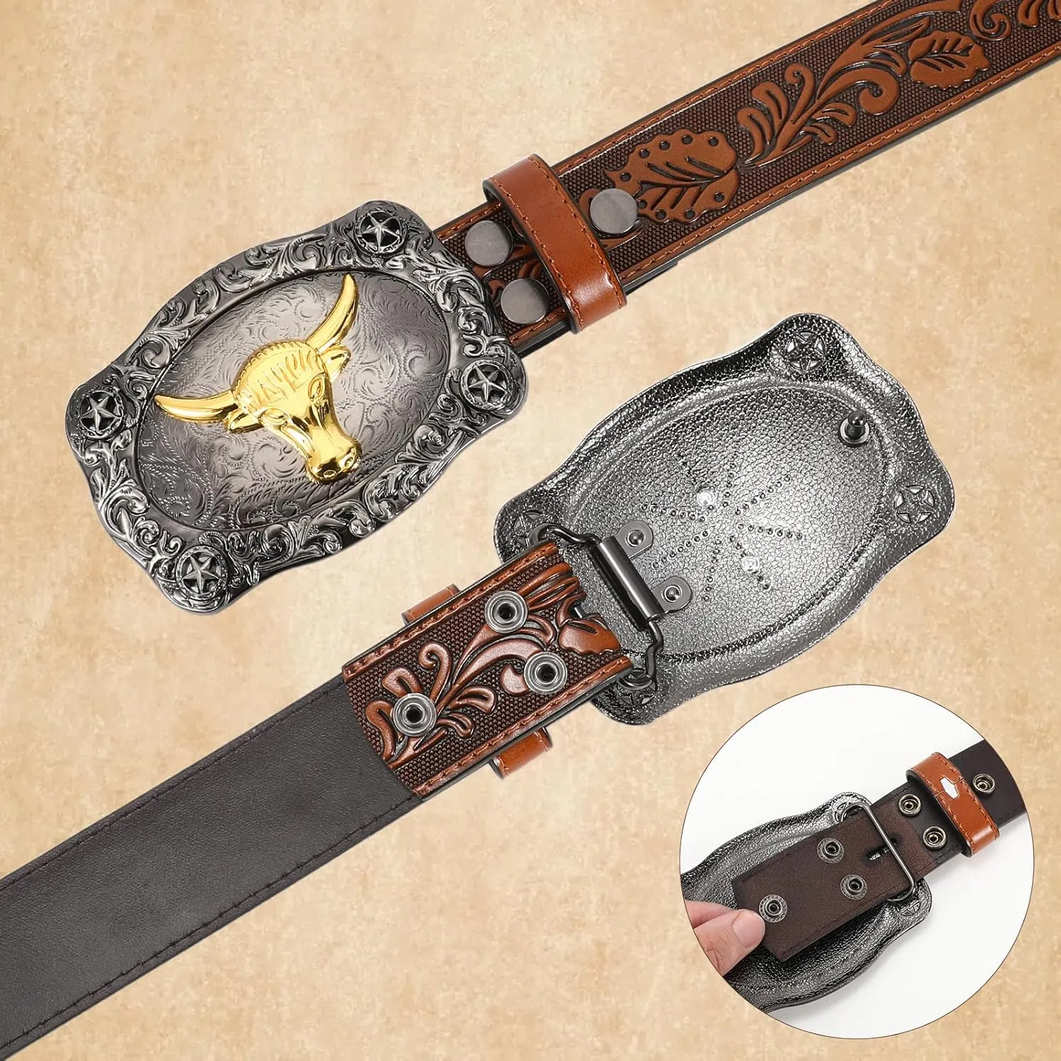 Men Western Cowboy Leather Belts - Country Belt Cowboy Leather Belt for Jeans