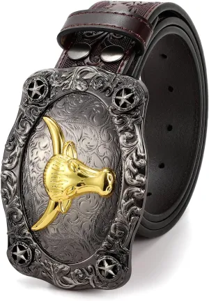 Men Western Cowboy Leather Belts - Country Belt Cowboy Leather Belt for Jeans