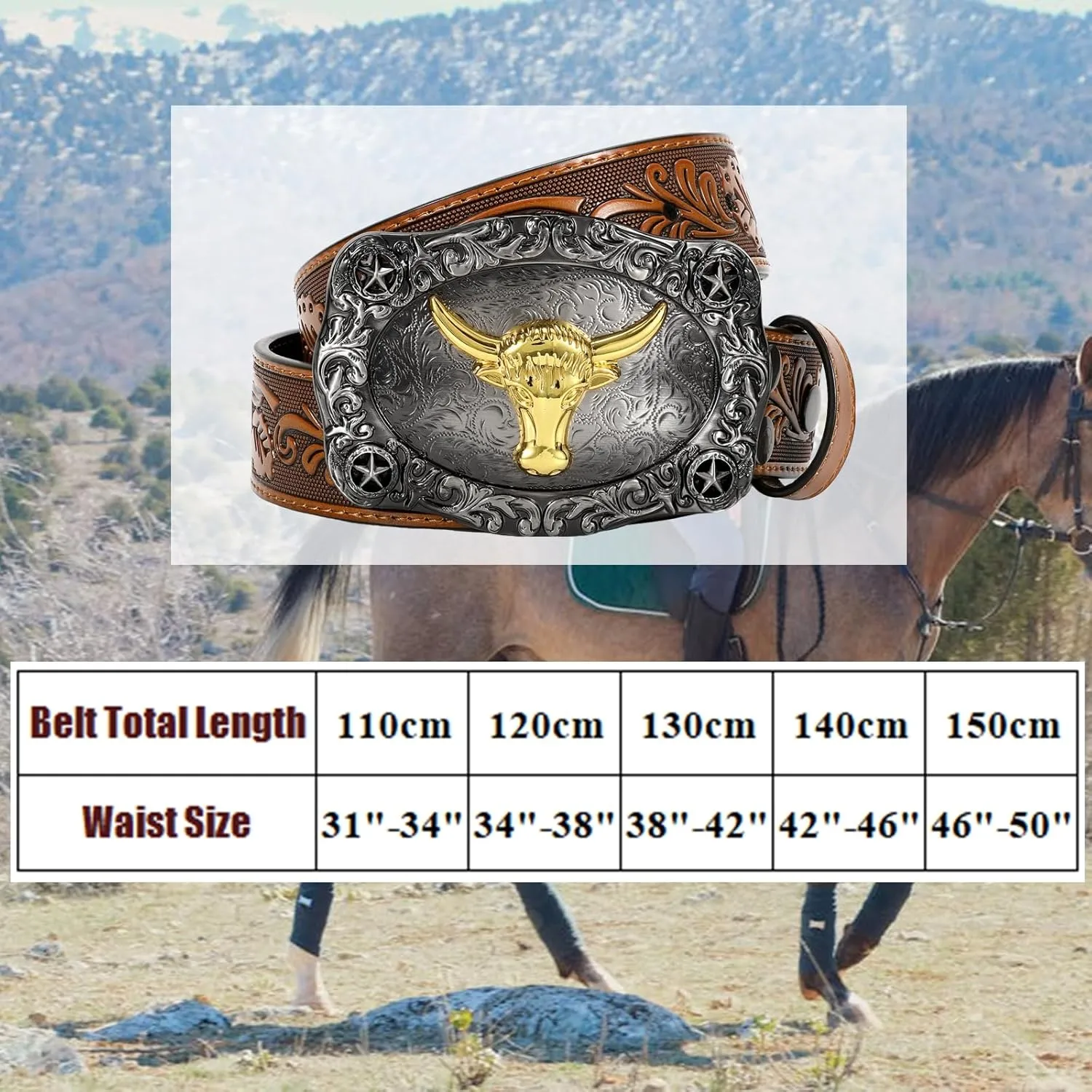 Men Western Cowboy Leather Belts - Country Belt Cowboy Leather Belt for Jeans
