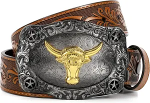 Men Western Cowboy Leather Belts - Country Belt Cowboy Leather Belt for Jeans