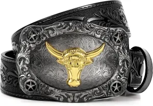 Men Western Cowboy Leather Belts - Country Belt Cowboy Leather Belt for Jeans