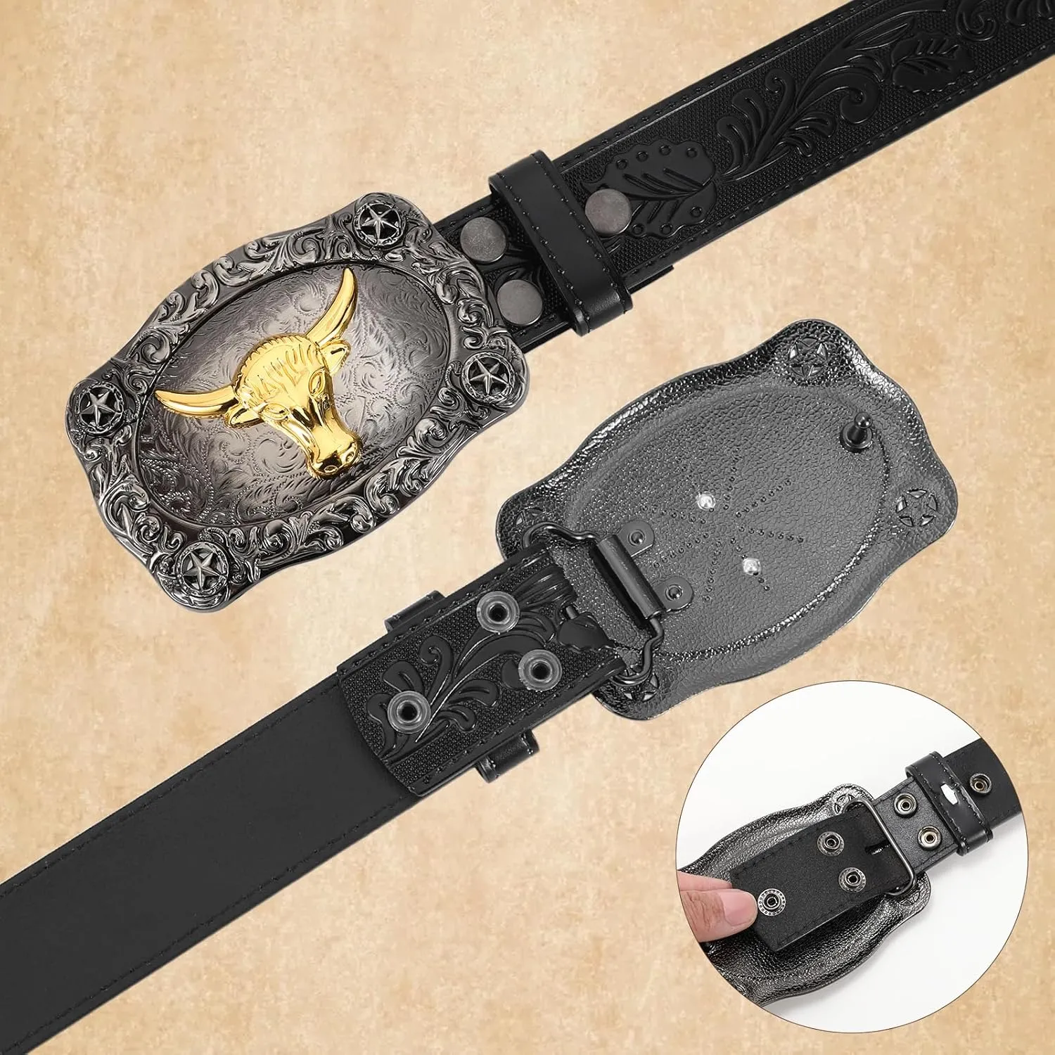 Men Western Cowboy Leather Belts - Country Belt Cowboy Leather Belt for Jeans