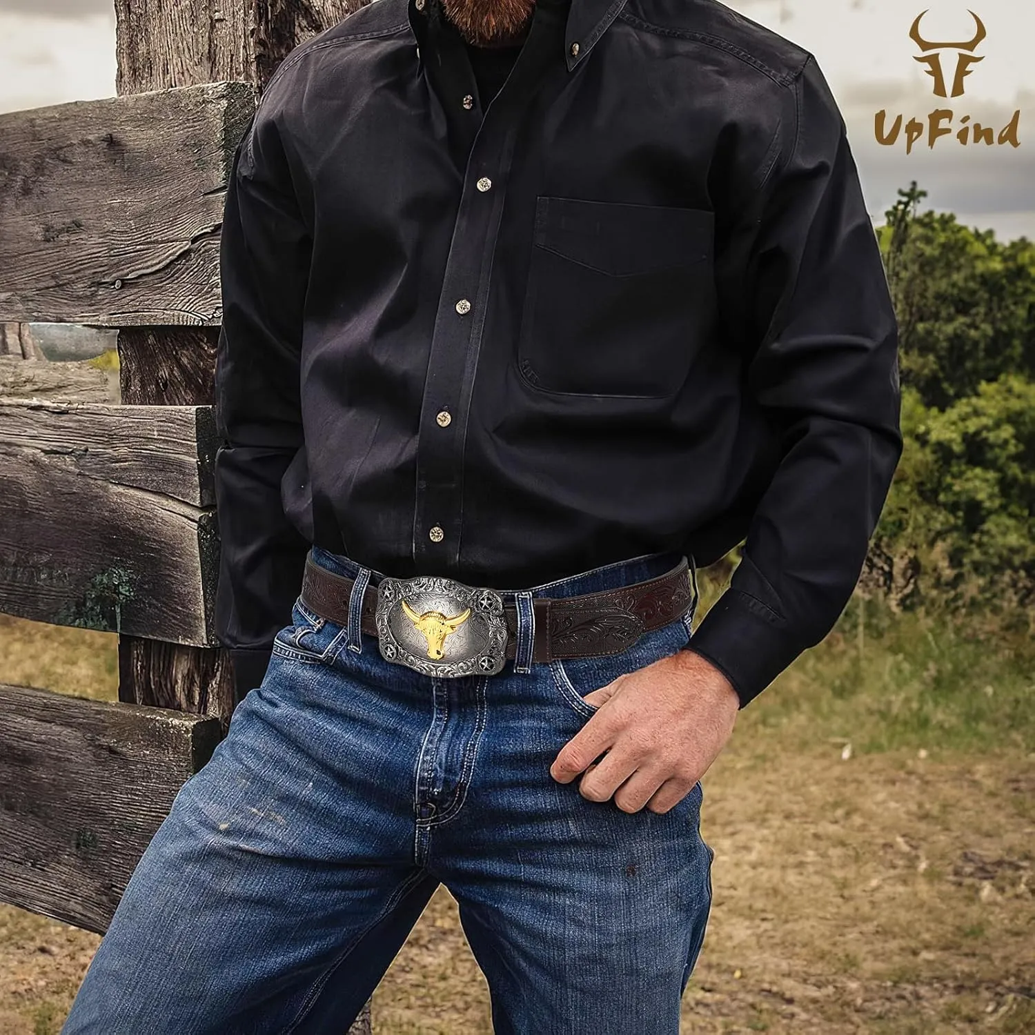 Men Western Cowboy Leather Belts - Country Belt Cowboy Leather Belt for Jeans