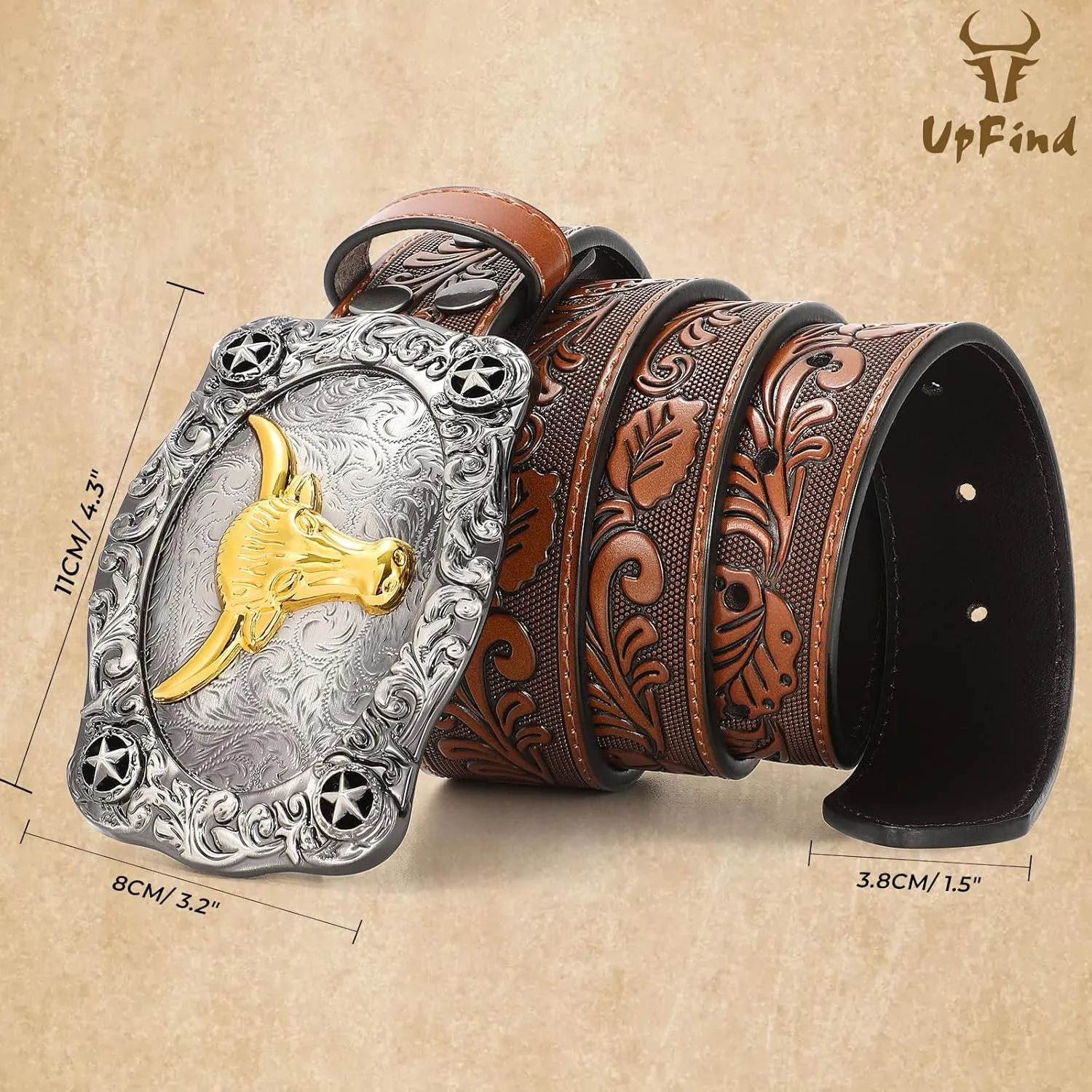 Men Western Cowboy Leather Belts - Country Belt Cowboy Leather Belt for Jeans