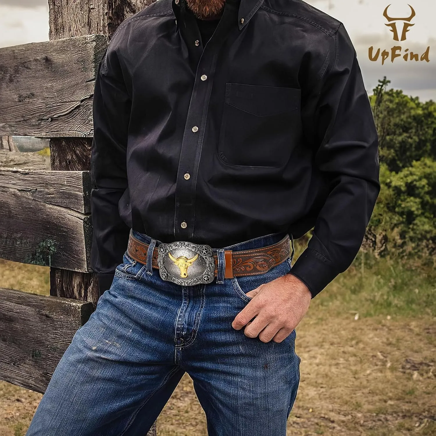 Men Western Cowboy Leather Belts - Country Belt Cowboy Leather Belt for Jeans