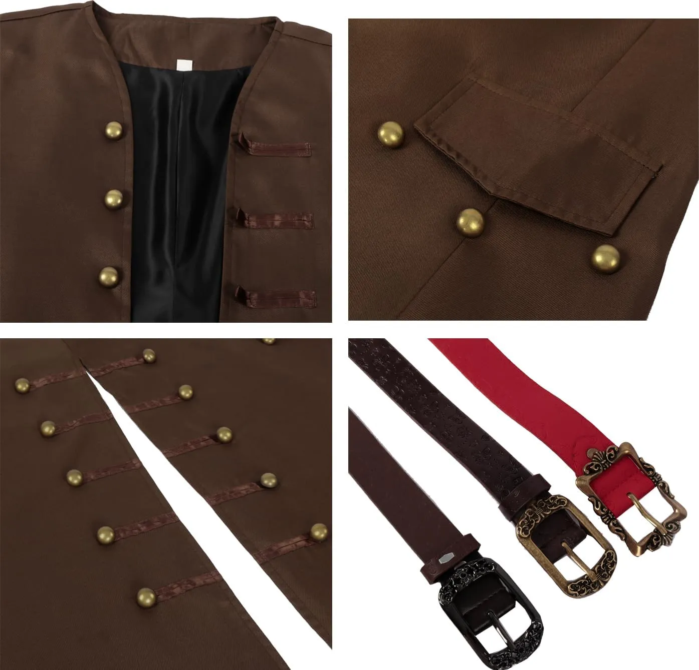 Mens Captain Jack Sparrow Cosplay Costume Brown Trenchcoat Shirt Vest Uniform Suit Pirates Halloween Outfits