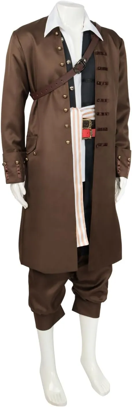 Mens Captain Jack Sparrow Cosplay Costume Brown Trenchcoat Shirt Vest Uniform Suit Pirates Halloween Outfits