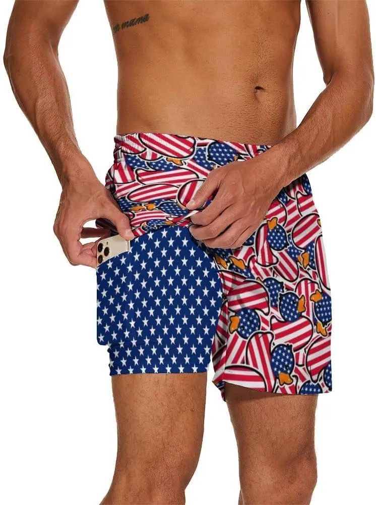 Men's Swim Trunks with Compression Liner 5" Inseam Mens Quick Dry Board Shorts with 4 Pockets for Beach Vacation