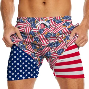 Men's Swim Trunks with Compression Liner 5" Inseam Mens Quick Dry Board Shorts with 4 Pockets for Beach Vacation