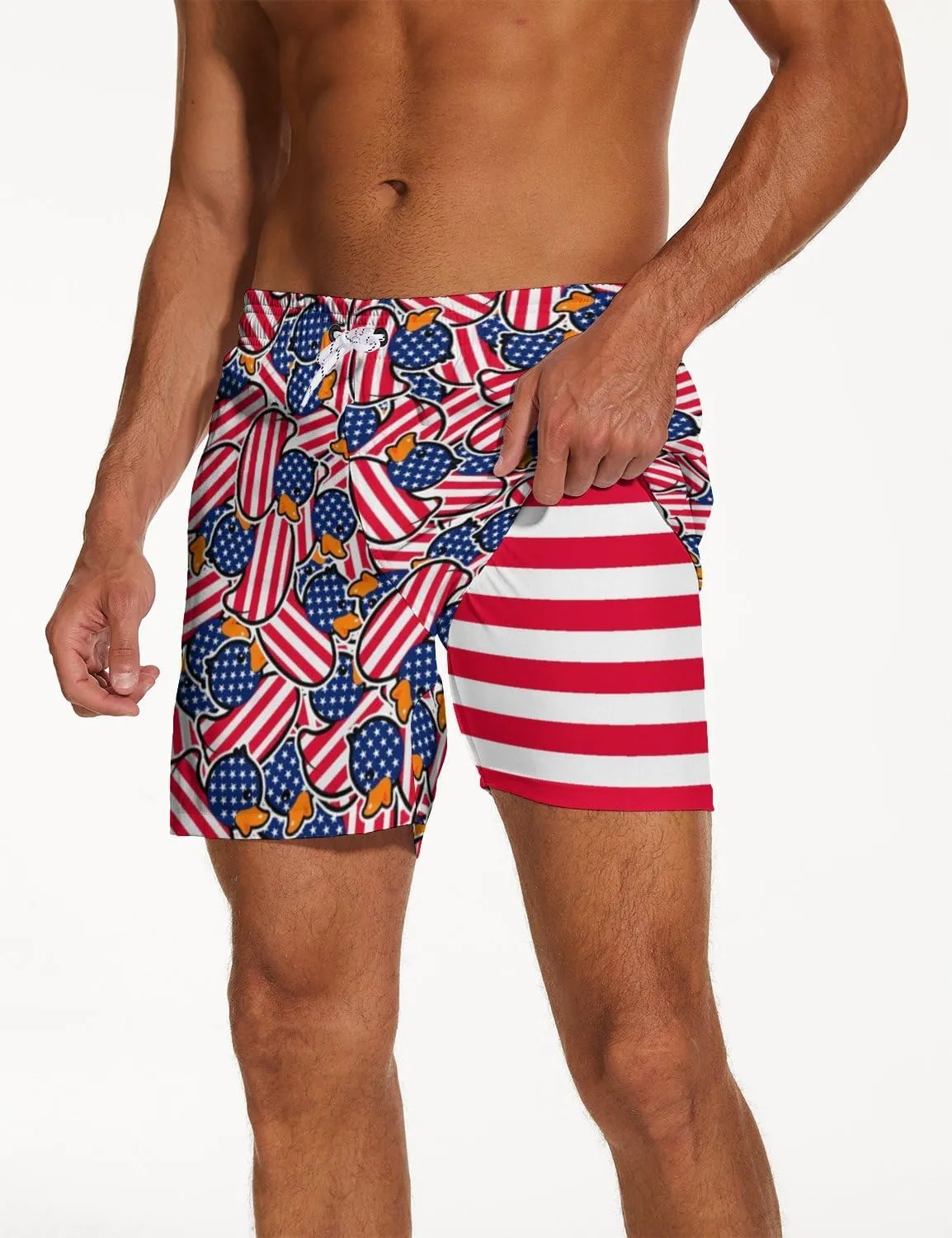 Men's Swim Trunks with Compression Liner 5" Inseam Mens Quick Dry Board Shorts with 4 Pockets for Beach Vacation